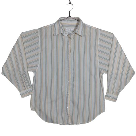 Vintage William Stuart NY Button Down Shirt Size Medium White Beige and Blue - Picture 3 of 7